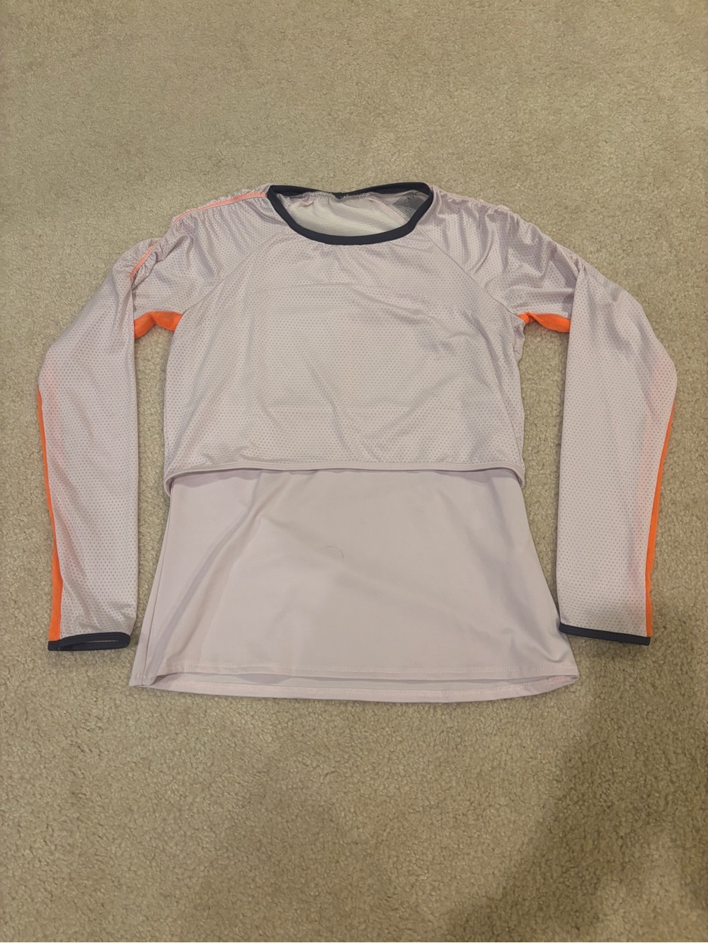 Lucky in love women small Performance Top - Light Lavender w/ Orange Trim